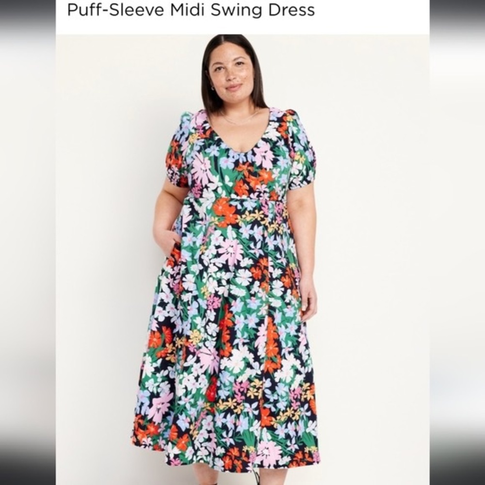 Old Navy Floral Puff Sleeve Midi Swing Dress (XXL)